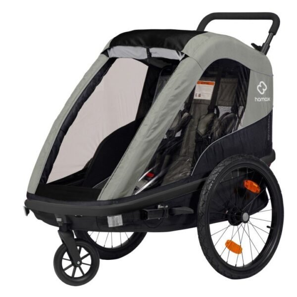 Remorque enfant velo Hamax pour 2 Enfants - Avenida - vert olive