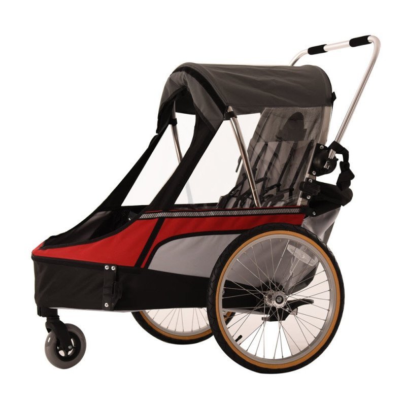Remorque velo pas cher Wike pour 2 Enfants - Premium Double - Poussette et Kit de Jogging inclus - marine/marron – Image 5