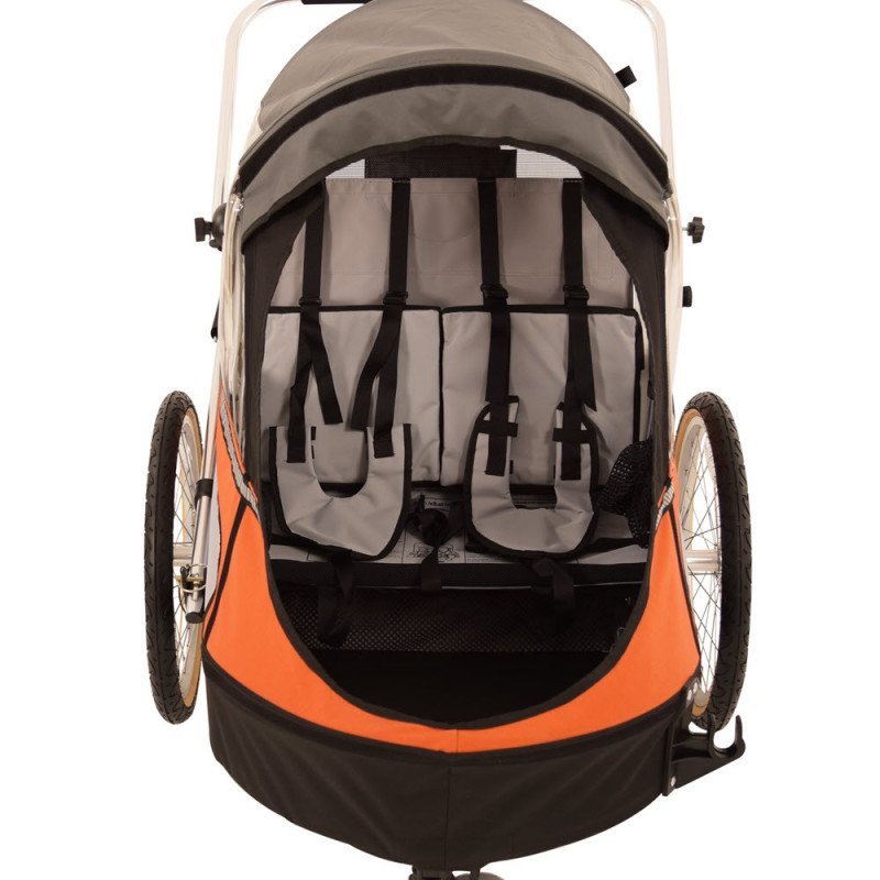 Remorque velo pas cher Wike pour 2 Enfants - Premium Double - Poussette et Kit de Jogging inclus - marine/marron – Image 4